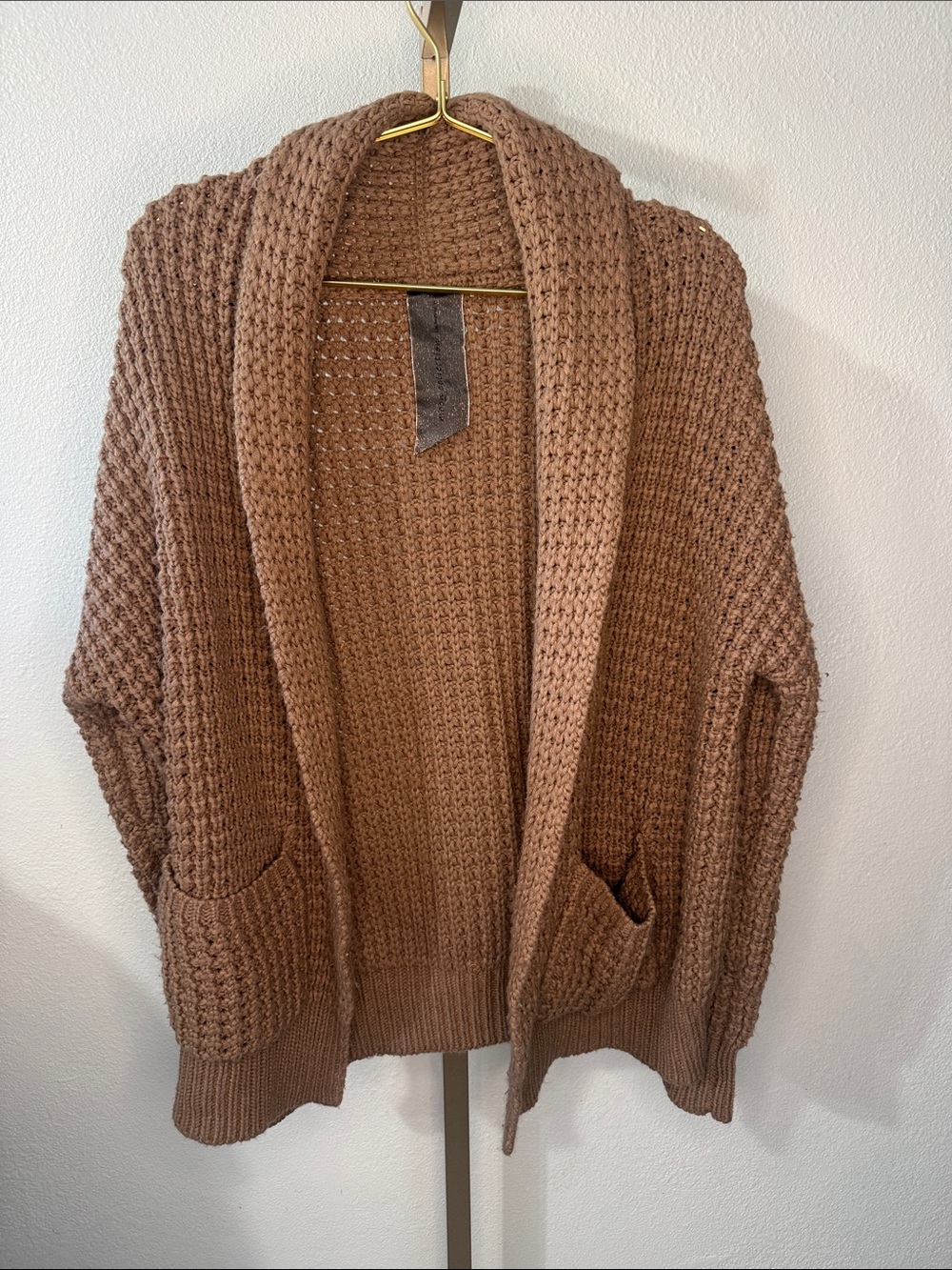 MOON collection-Open-Front Chunky Knit Cardigan Sweater - Brown- Medium